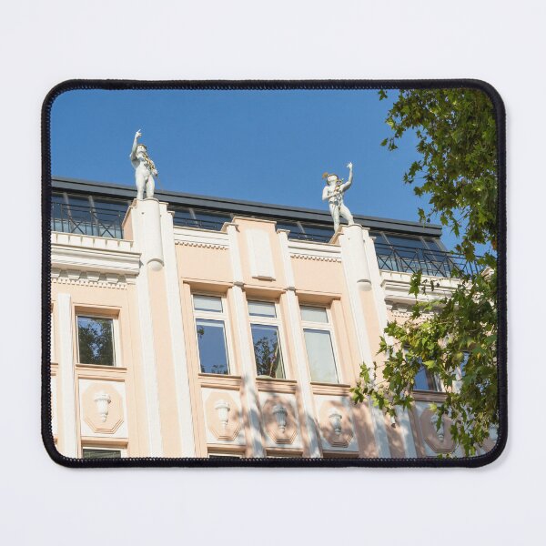 Item preview, Art Deco Facade with Greek God Hermes Rooftop Statues - Plovdiv Bulgaria designed and sold by Georgia Mizuleva.