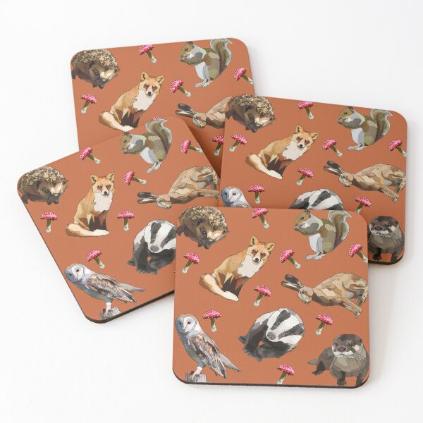 Item preview, Woodland Animals with mushrooms by BeeFoxTree (Terracotta) designed and sold by BeeFoxTree.