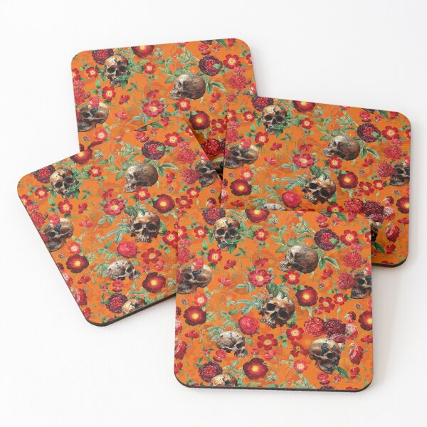 Item preview, Mystic Nostalgic Moody Night Florals- Red Roses And Gothic Skull Pattern Orange Nightgarden designed and sold by UtArt.