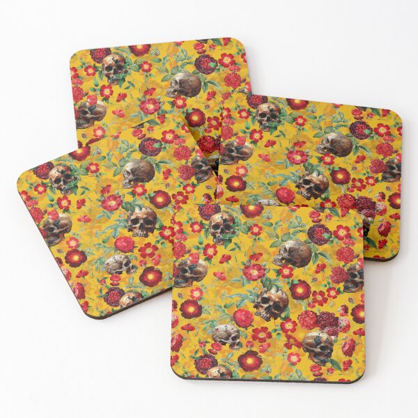 Item preview, Mystic Nostalgic Moody Night Florals- Red Roses And Gothic Skull Pattern Yellow Nightgarden designed and sold by UtArt.