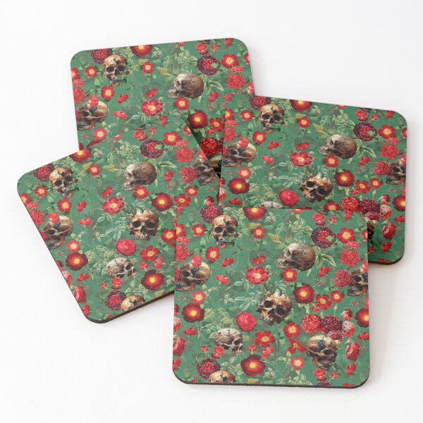 Item preview,  Mystic Nostalgic Moody Night Florals- Red Roses And Gothic Skull Pattern - Emerald Nightgarden designed and sold by UtArt.