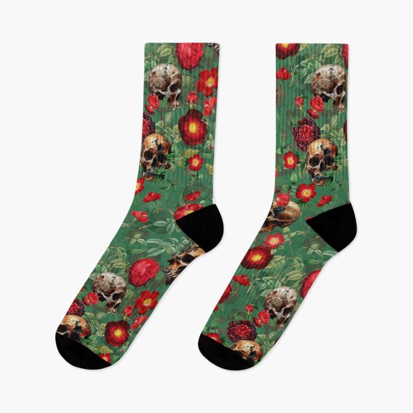 Item preview,  Mystic Nostalgic Moody Night Florals- Red Roses And Gothic Skull Pattern - Emerald Nightgarden designed and sold by UtArt.