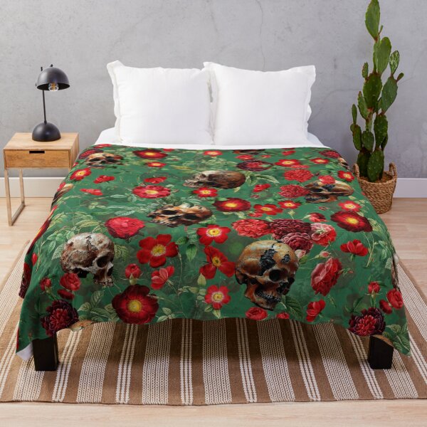 Item preview, Mystic Nostalgic Moody Night Florals- Red Roses And Gothic Skull Pattern - Emerald Nightgarden designed and sold by UtArt.