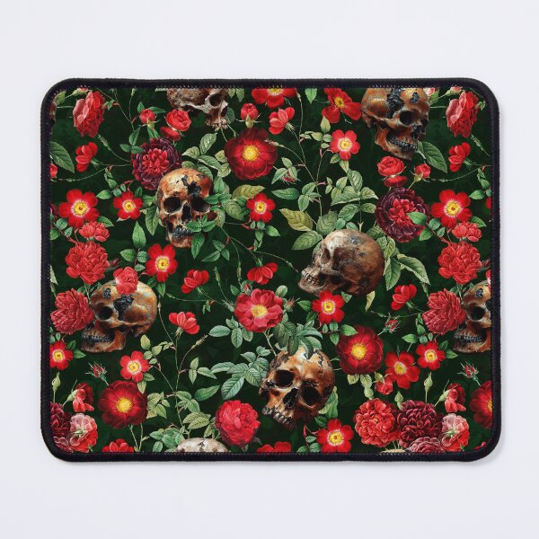Item preview,  Mystic Nostalgic Moody Night Florals- Red Roses And Gothic Skull Pattern dark green Nightgarden designed and sold by UtArt.