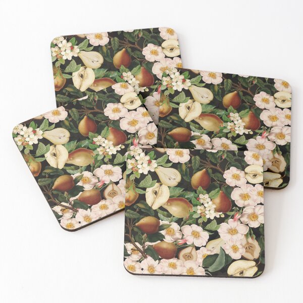 Item preview,  Soft Pear And Rose Summer Garden - Light green Vintage Fruit And Flower Pattern  -black Nightgarden designed and sold by UtArt.