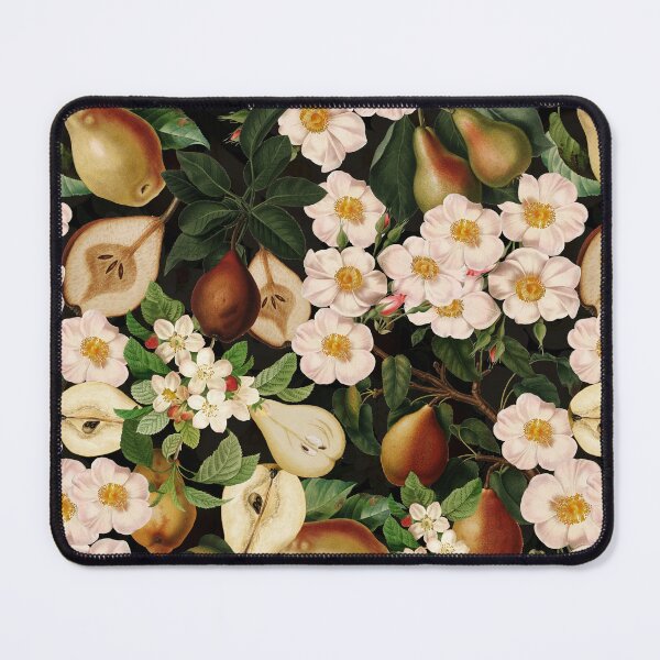 Item preview, Soft Pear And Rose Summer Garden - Light green Vintage Fruit And Flower Pattern -black Nightgarden designed and sold by UtArt.
