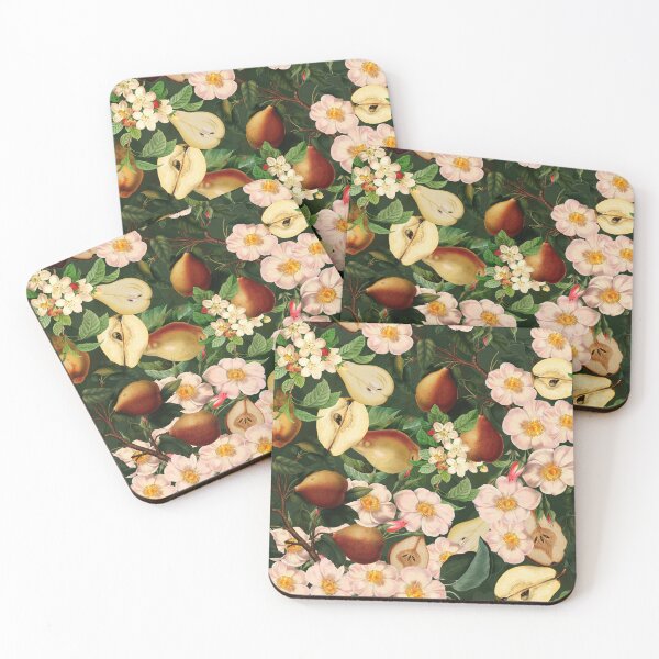 Item preview, Soft Pear And Rose Summer Garden - Light green Vintage Fruit And Flower Pattern dark green Nightgarden designed and sold by UtArt.
