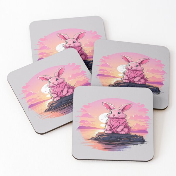 Item preview, fluffy pink bunny watching sunset on a rock  designed and sold by dimaxstore.