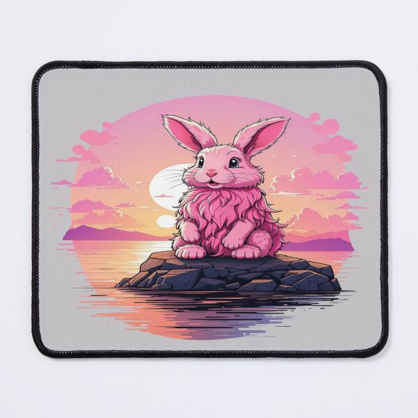 Item preview, fluffy pink bunny watching sunset on a rock  designed and sold by dimaxstore.