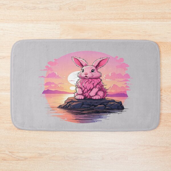 Item preview, fluffy pink bunny watching sunset on a rock  designed and sold by dimaxstore.