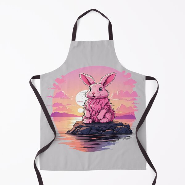Item preview, fluffy pink bunny watching sunset on a rock designed and sold by dimaxstore.