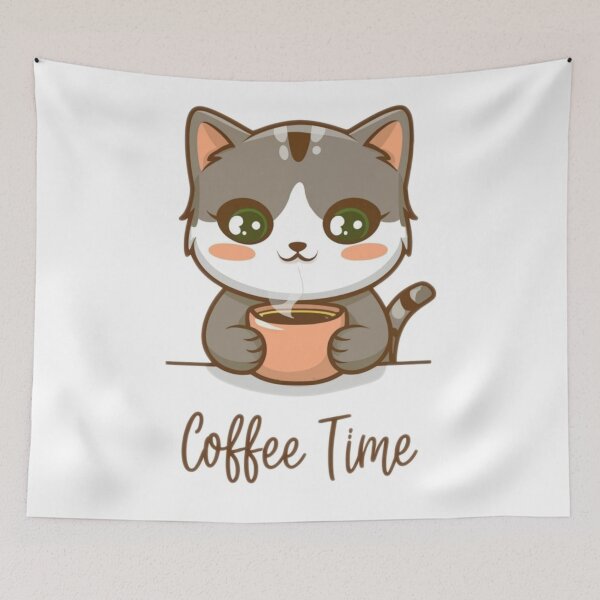 Item preview, Gray cat with mug off coffee designed and sold by Gizabella.