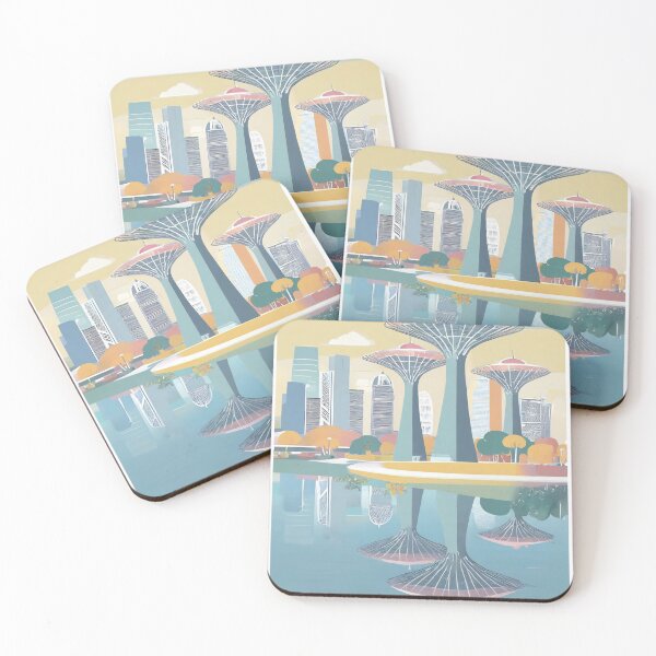 Item preview, Vintage Minimal Retro Travel Poster Singapore Landmarks Supertrees designed and sold by pod24.
