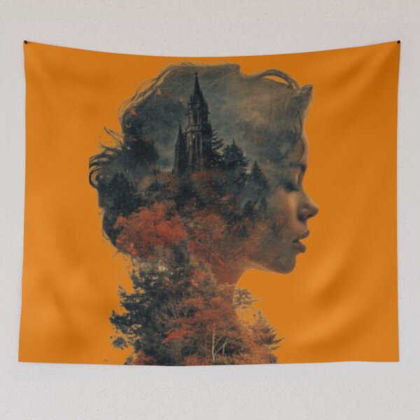 Item preview, Dreamy female profile face containing autumnal nature and monument designed and sold by cristina1001.