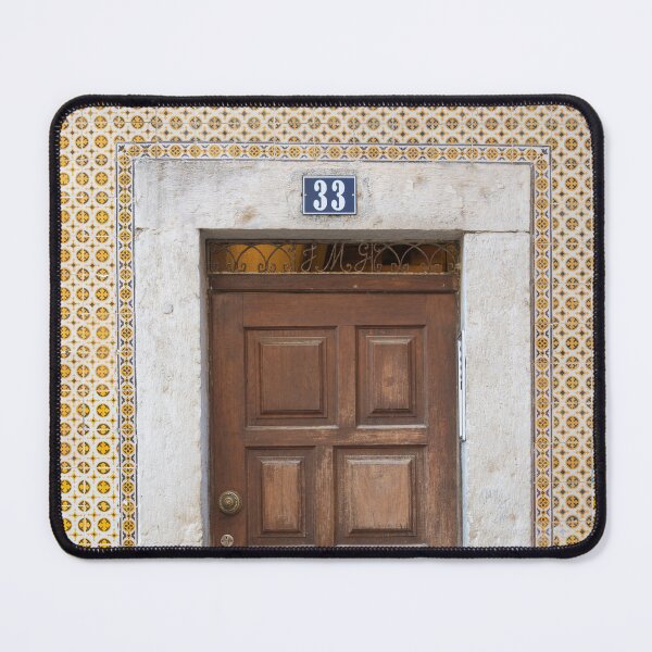 Item preview, The brown door with yellow azulejos nr. 33 art print - Vintage doors in Alfama, Lisbon, Portugal - travel photography designed and sold by Christa Stroo Photography.