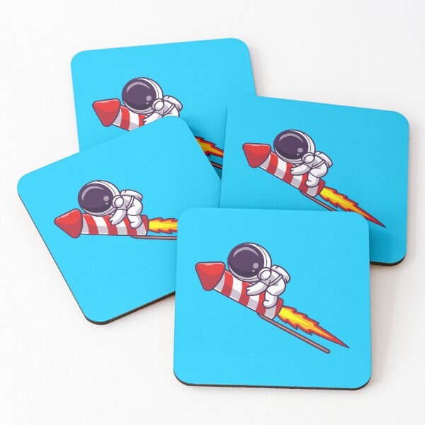 Item preview, Galactic Celebration: Cute Astronaut Flying with Fireworks Rocket Cartoon Vector Icon designed and sold by hjian8219.