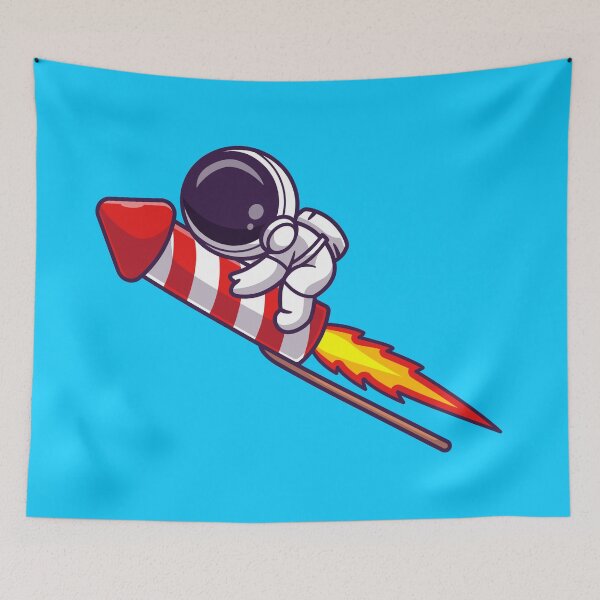 Item preview, Galactic Celebration: Cute Astronaut Flying with Fireworks Rocket Cartoon Vector Icon designed and sold by hjian8219.