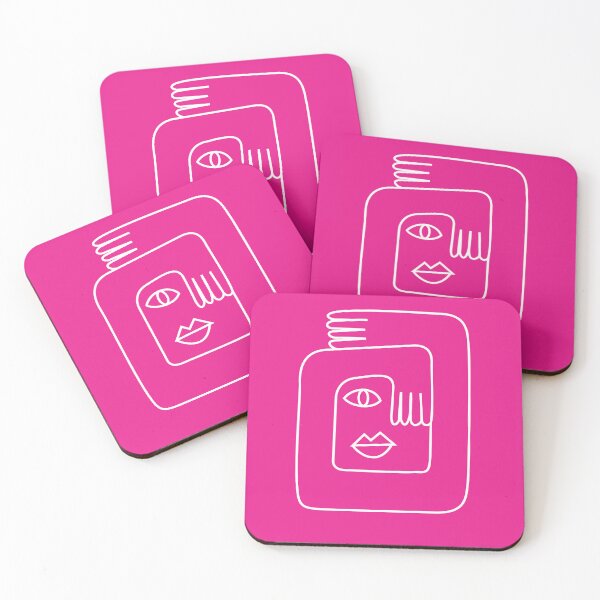 Bright Pink Self Love Face Head Coasters (Set of 4)