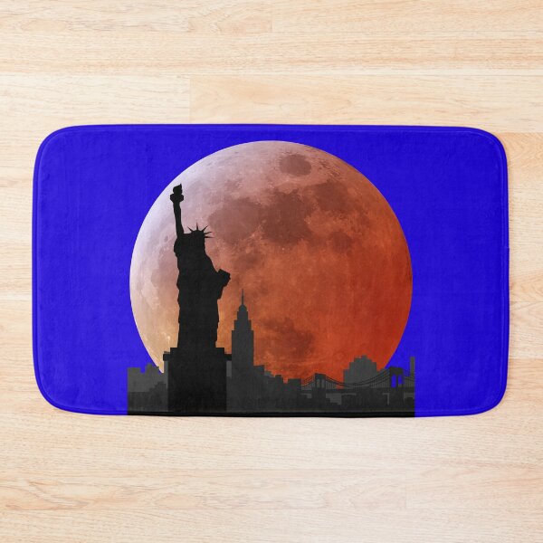 Item preview, Silhouette of New York City with the Statue of Liberty against a full red moon designed and sold by VugArtShop.