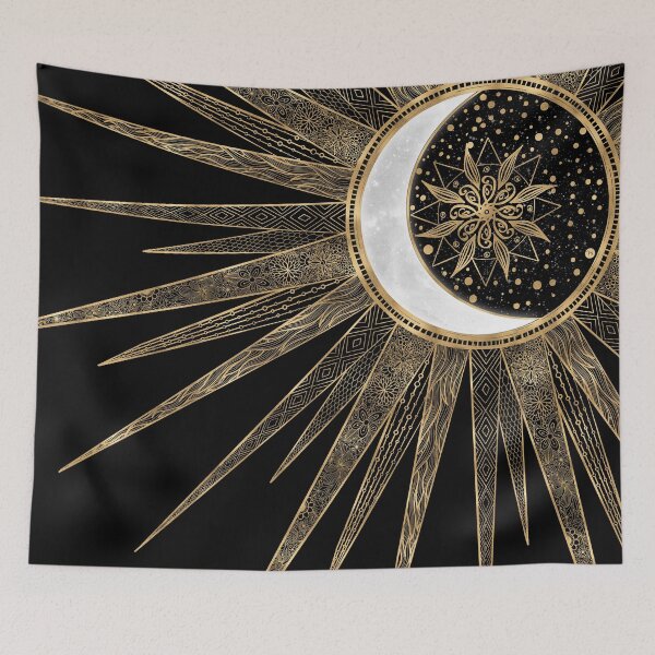 Item preview, Mystic Black Gold Sun Moon Mandala designed and sold by NdesignTrend.