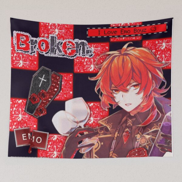 Item preview, GENSHIN IMPACT Diluc I Love Emo Boys Picmix edit designed and sold by cheapfan.