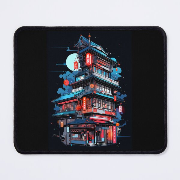 Item preview, Traditional Japanese terraced house at night designed and sold by Newbie Art.