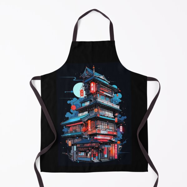 Item preview, Traditional Japanese terraced house at night designed and sold by Newbie Art.