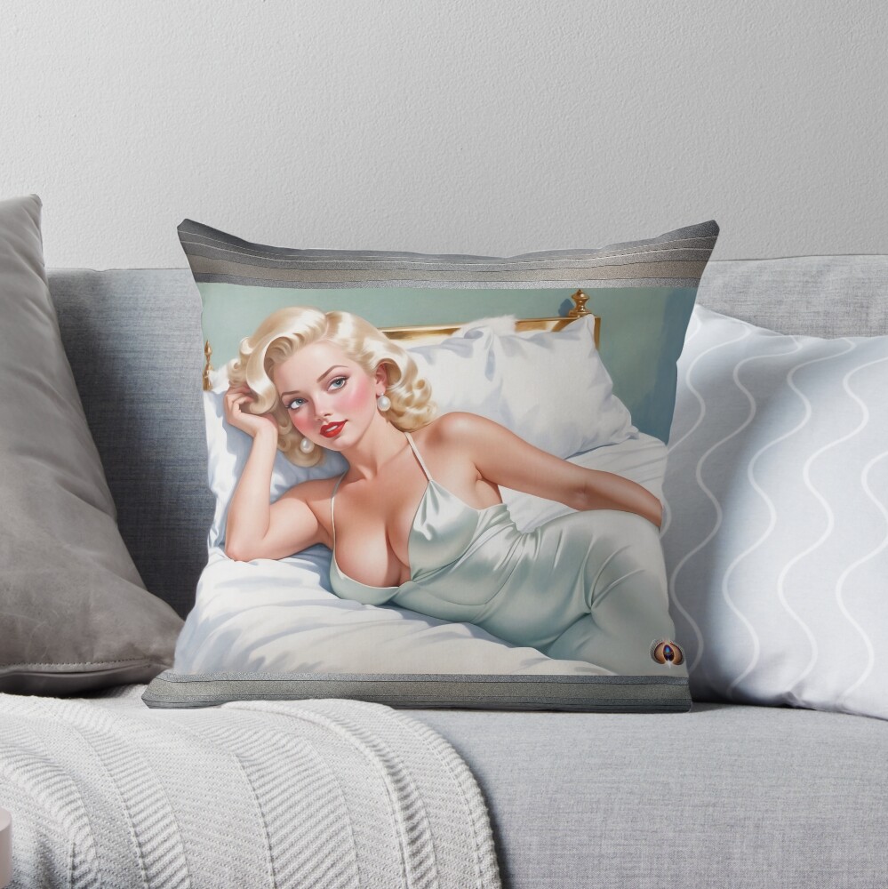 How Is This Pose AI Concept Art by Xzendor7 - Ask The Blonde Beauty 4 How's This Pose Beautiful AI Concept Art Pin Up Girl Portrait by Xzendor7 Decorative Throw Pillow Art Print