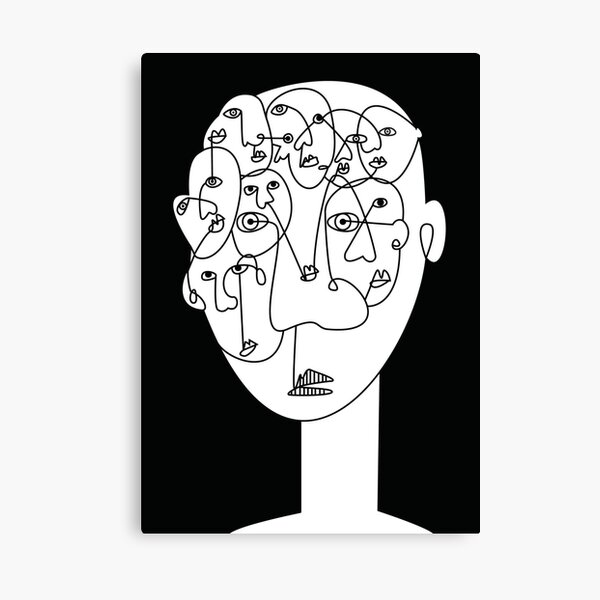 Black and White Line Drawing of Faces Canvas Print