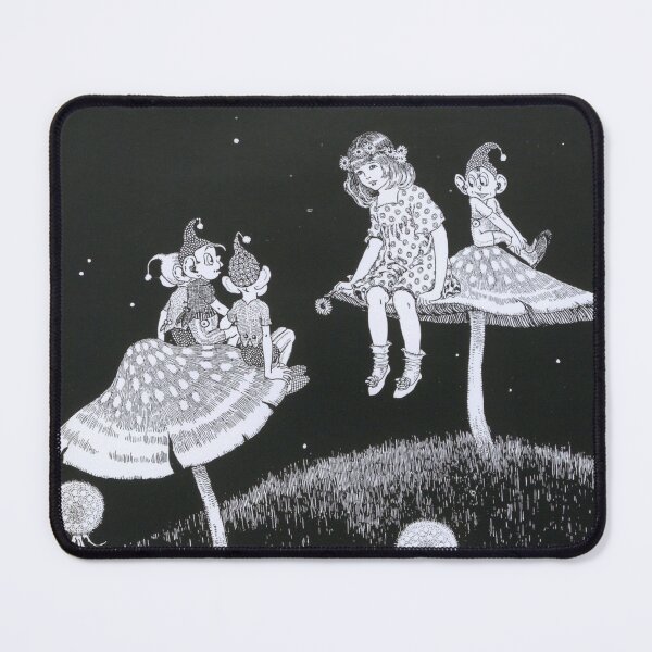 Item preview, Flower nymph sitting on mushroom talking to elves vintage pen drawing by Outhwaite designed and sold by ElegantTeaTime.