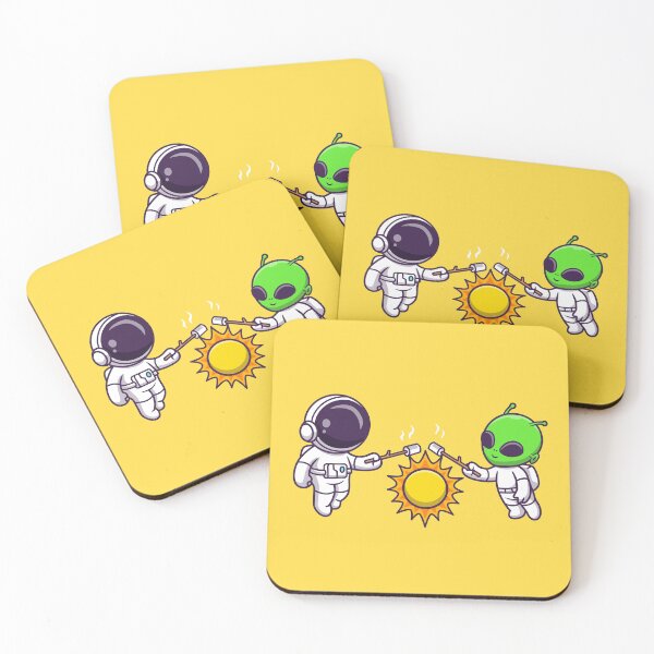 Item preview, Cosmic Marshmallow Roast: Cute Astronaut and Alien Cartoon Vector Icon designed and sold by hjian8219.