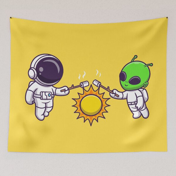 Item preview, Cosmic Marshmallow Roast: Cute Astronaut and Alien Cartoon Vector Icon designed and sold by hjian8219.
