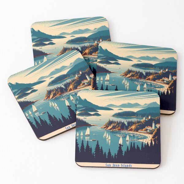Item preview, San Juan Islands retro travel poster designed and sold by VistaMar.