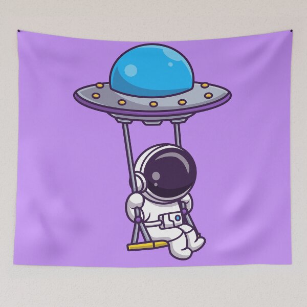 Item preview, Swinging Through Space: Cute Astronaut with UFO Cartoon Vector Icon designed and sold by hjian8219.