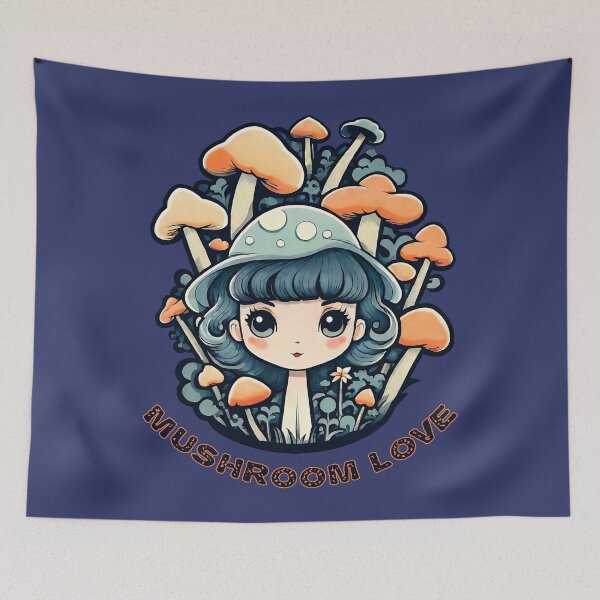 Item preview, Retro Anime Style Mushroom Love Girl Illustration | Retro Anime Artwork designed and sold by UnhingedBird.
