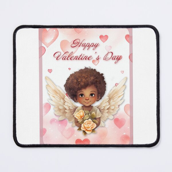 Item preview, African American Angel Valentine card with baby angel Cupid with wings St Valentine's Day postcard Watercolor  designed and sold by Createya.