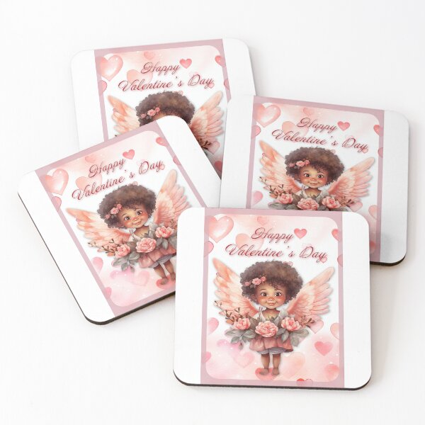 Item preview, African American Angel Valentine card with baby angel Cupid with wings St Valentine's Day postcard Watercolor  designed and sold by Createya.