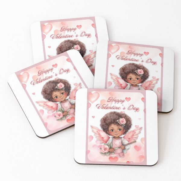 Item preview, African American Angel Valentine card with baby angel Cupid with wings St Valentine's Day postcard Watercolor  designed and sold by Createya.