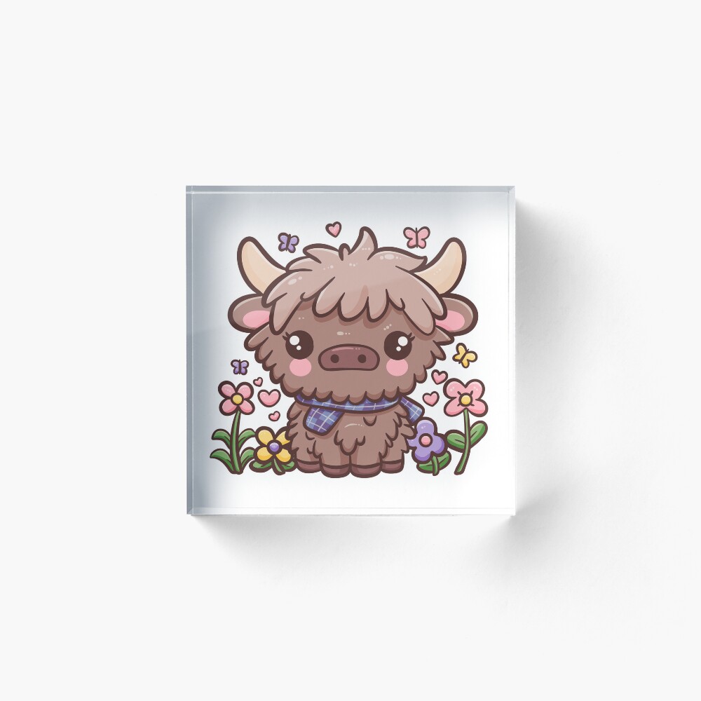 Kawaii Highland Cow with Flowers Art Board Print