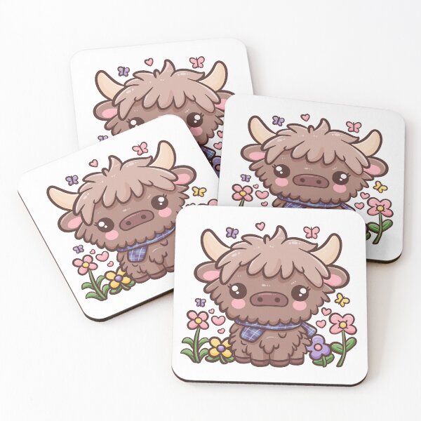 Item preview, Kawaii Highland Cow with Flowers designed and sold by sunburstdesigns.