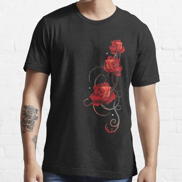 black tee with red rose