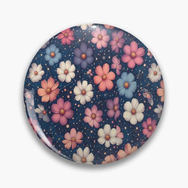 Item preview, Red Blue White Pink Cosmos Flowers ; Floral Pattern designed and sold by PatternInArt.