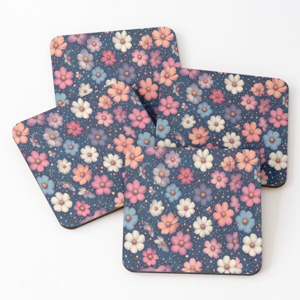 Item preview, Red Blue White Pink Cosmos Flowers ; Floral Pattern designed and sold by PatternInArt.
