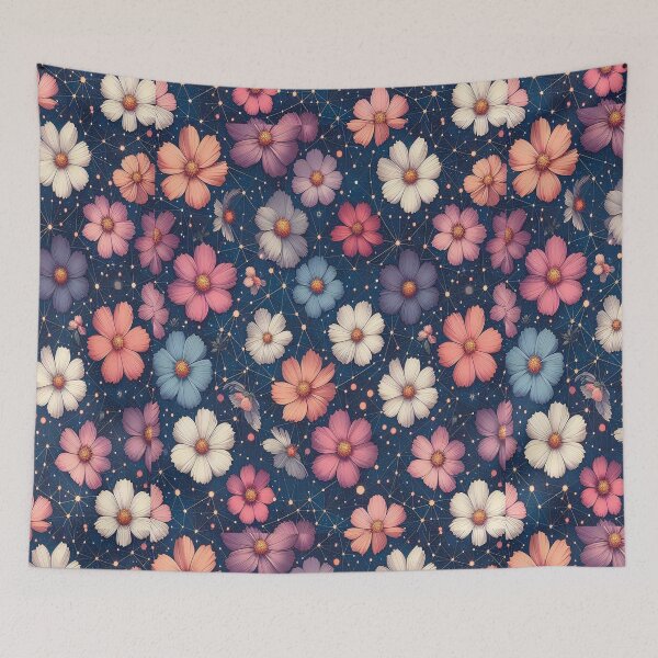 Item preview, Red Blue White Pink Cosmos Flowers ; Floral Pattern designed and sold by PatternInArt.