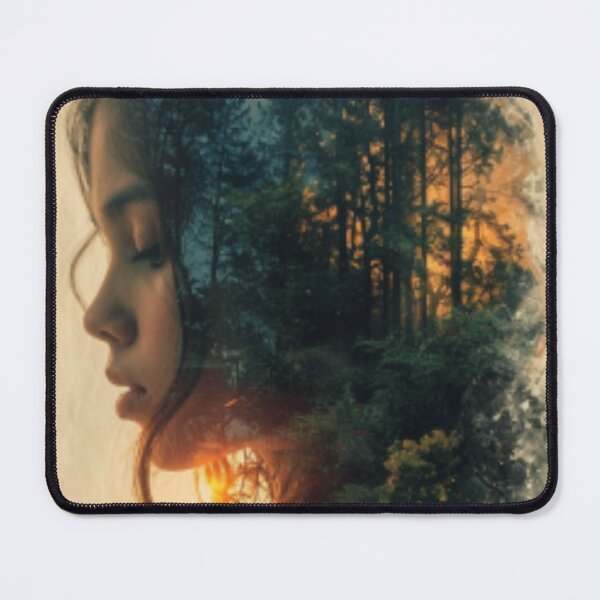 Item preview, Young girl's face profile with forest as hair haloed by a sunset designed and sold by cristina1001.