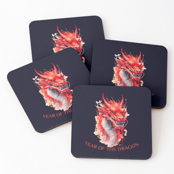 Item preview,  Vibrant Red  and Blue dragon -Year of the Dragon- chinese Zodiac Theme-navy blue Background designed and sold by CosmicNook1.