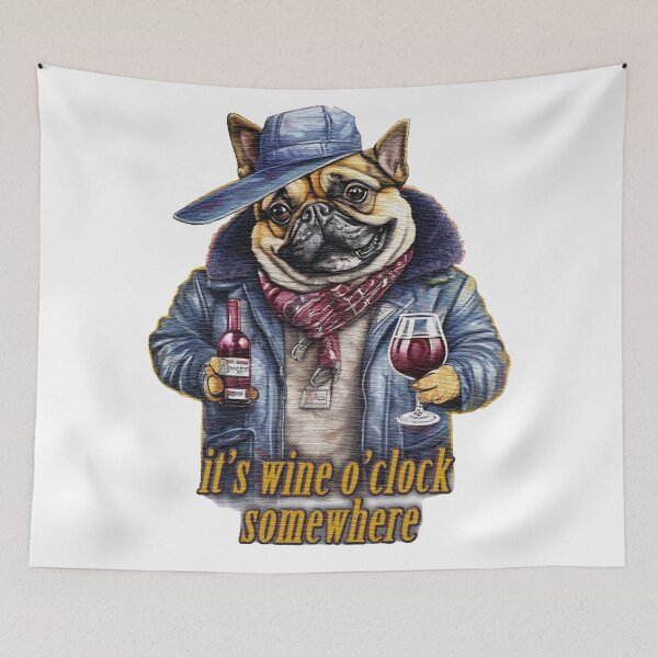 Item preview, it's wine o'clock somewhere Dog wearing a jacket holding a  Glass of wine designed and sold by jnsmerchstore.