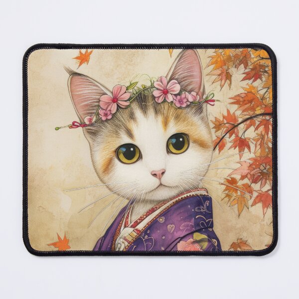 Item preview, cute Maiko cat in kimono, Japanese kawaii art illustration designed and sold by WallyPink.