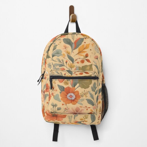 Aperçu de l'œuvre Fleurs de Boho orange vert bleu ; Motif floral créée et vendue par PatternInArt.
