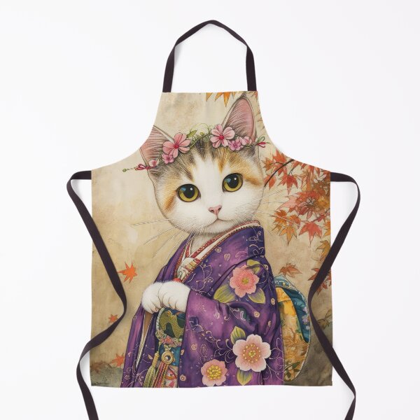 Item preview, cute Maiko cat in kimono, Japanese kawaii art illustration designed and sold by WallyPink.